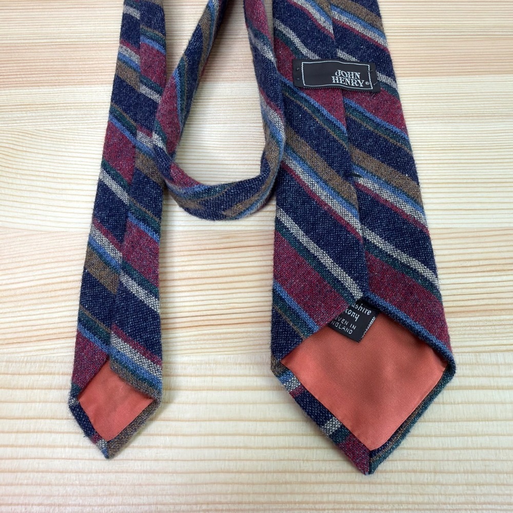 Vtg JOHN HENRY Lancashire Saxony Wool Tie Men Colorful Striped Woven in England - Picture 6 of 6